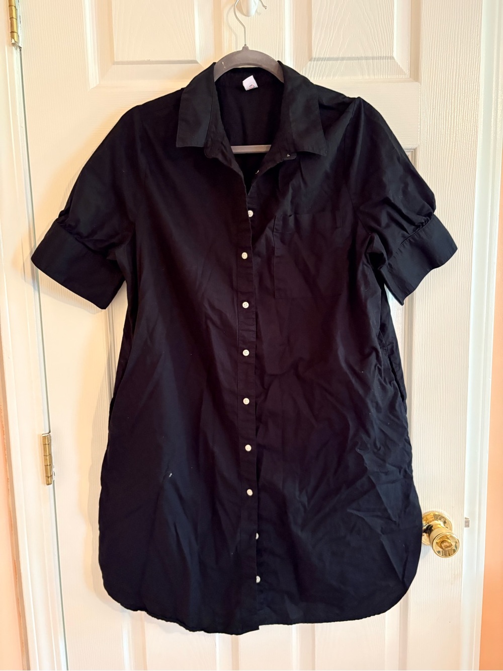Women’s Black Short-Sleeve Button-Down Shirt Dress